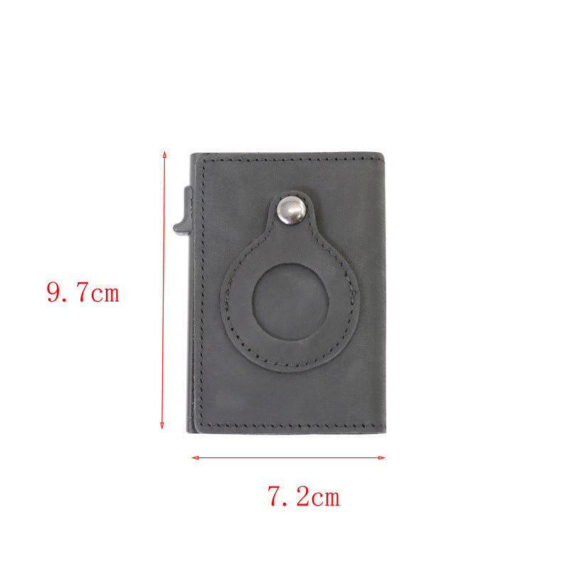 Leather Sliding Wallet Bi-Fold Credit Card Wallet Automatic Pop-Up Card Holder With Air Tag Protective Sleeve
