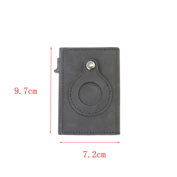 Leather Sliding Wallet Bi-Fold Credit Card Wallet Automatic Pop-Up Card Holder With Air Tag Protective Sleeve