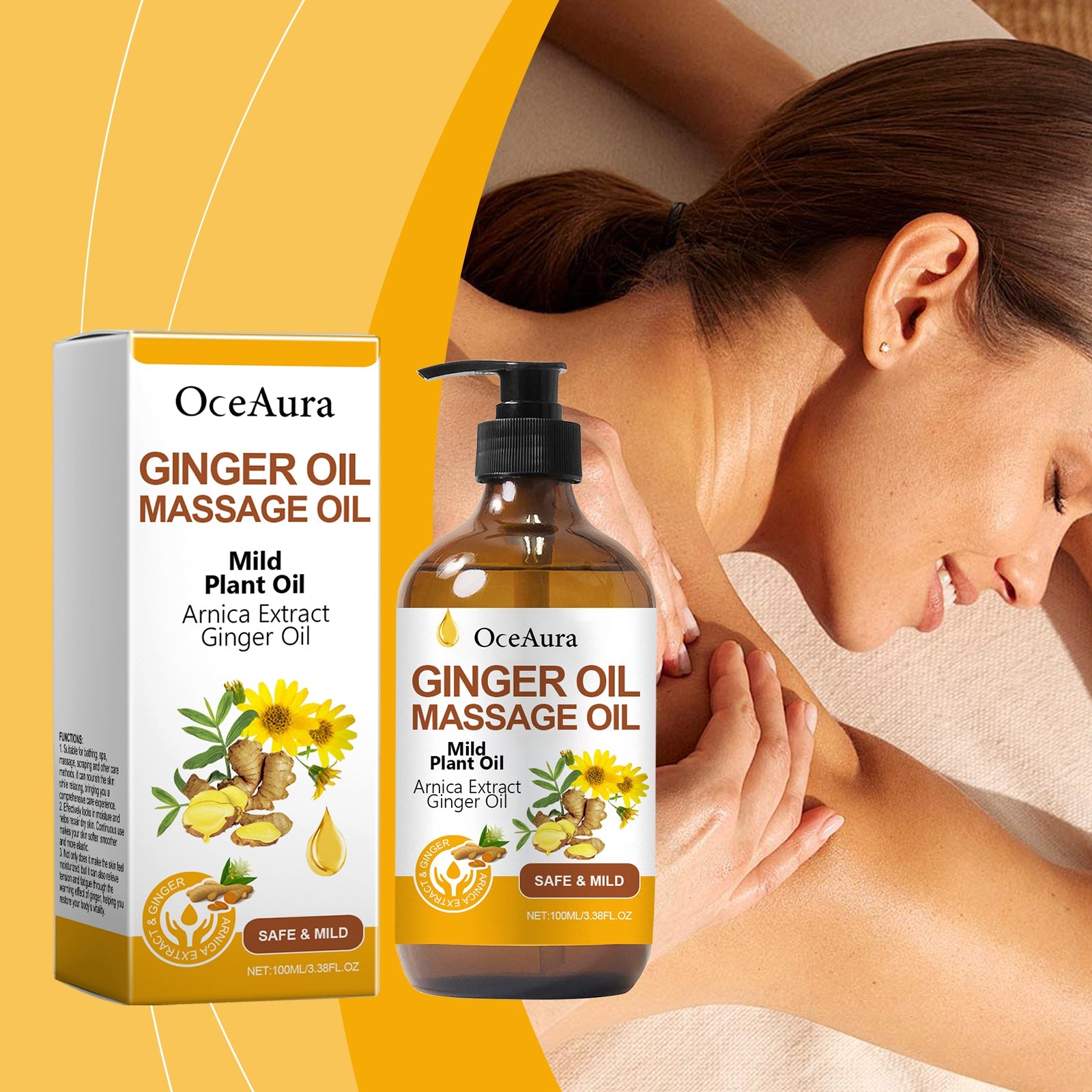 Ginger Massage Essential Oil, Ginger Care Essence Oil Body Massage Daily Care Firming Skin