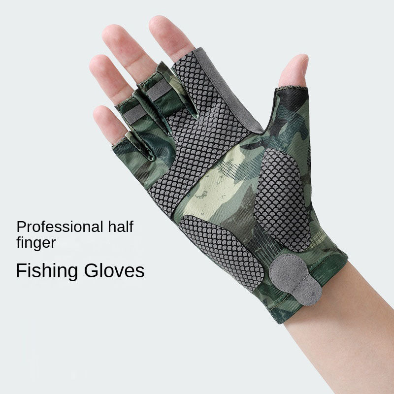 Fishing Half finger Road Asian Gloves Men and Women Ice Silk Sunscreen, Sweat Absorbent, Breathable, Anti slip, Anti stab Outdoo