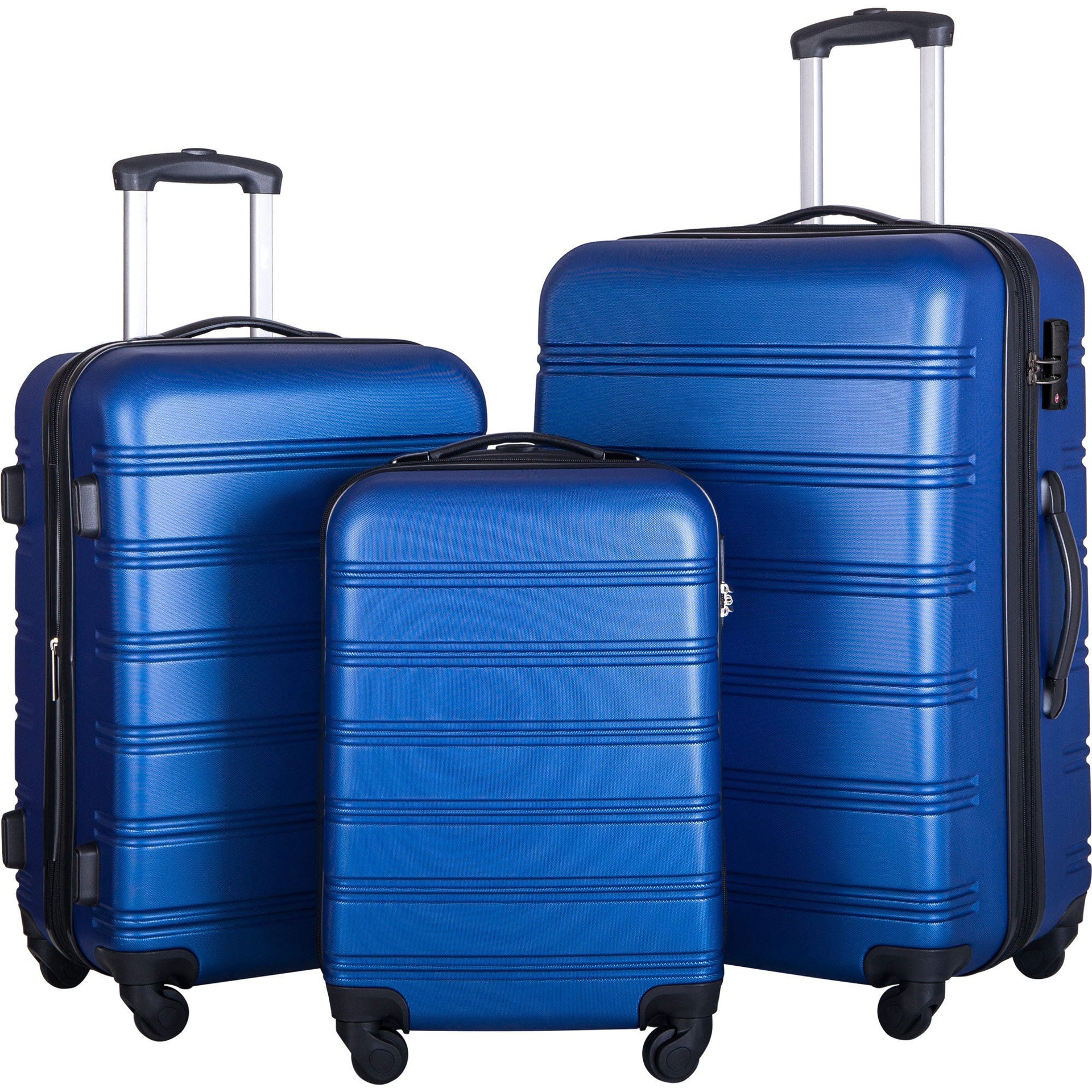 Blue 3 Piece Luggage Set Hardside Spinner Suitcase with TSA Lock 20