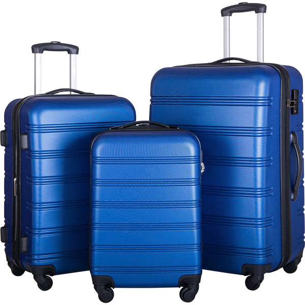 Blue 3 Piece Luggage Set Hardside Spinner Suitcase with TSA Lock 20