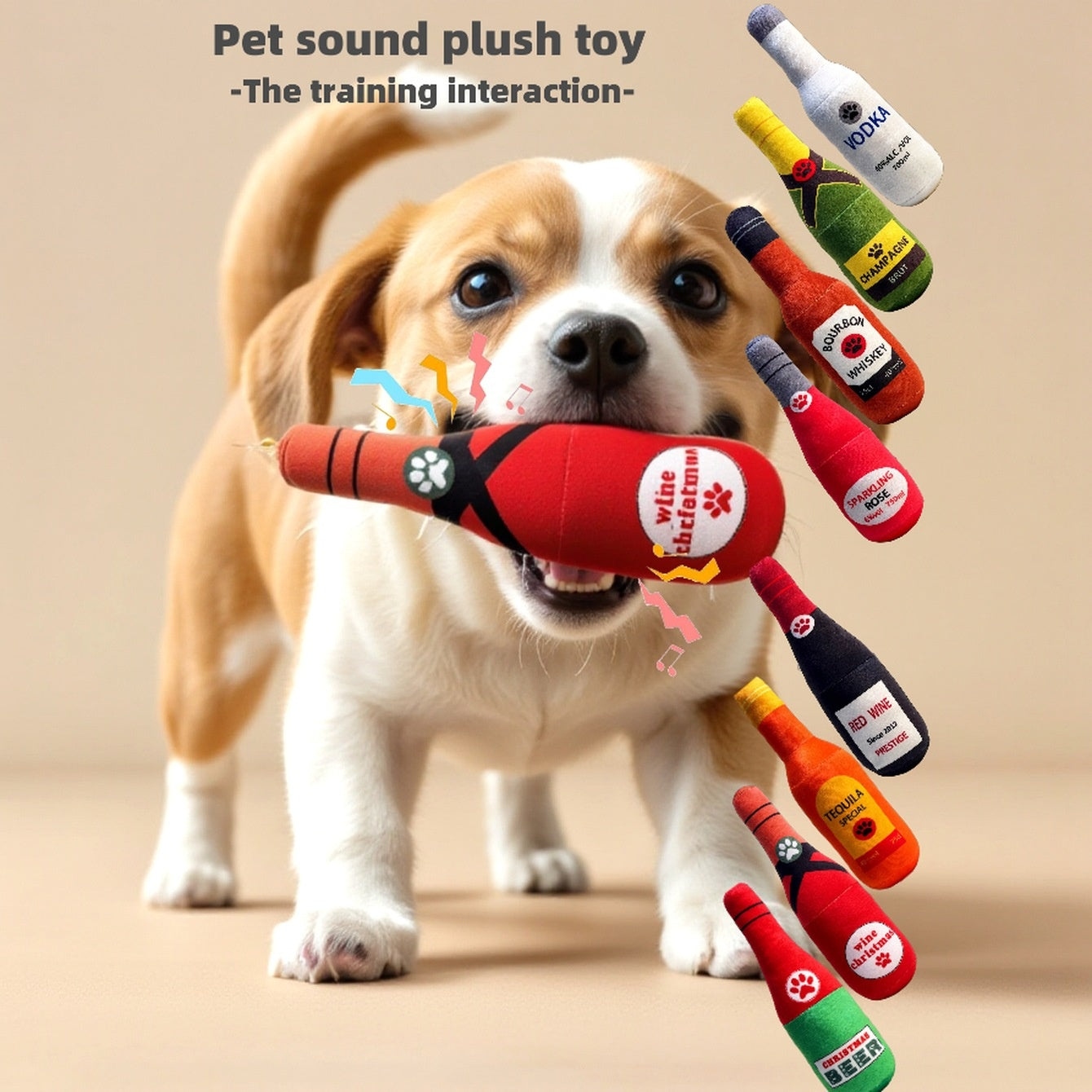 Dog Toy Realistic Wine Bottle Chew-Resistant Self-Entertainment Plush Toy for Cats and Dogs Teeth Cleaning Sound-Making Toy