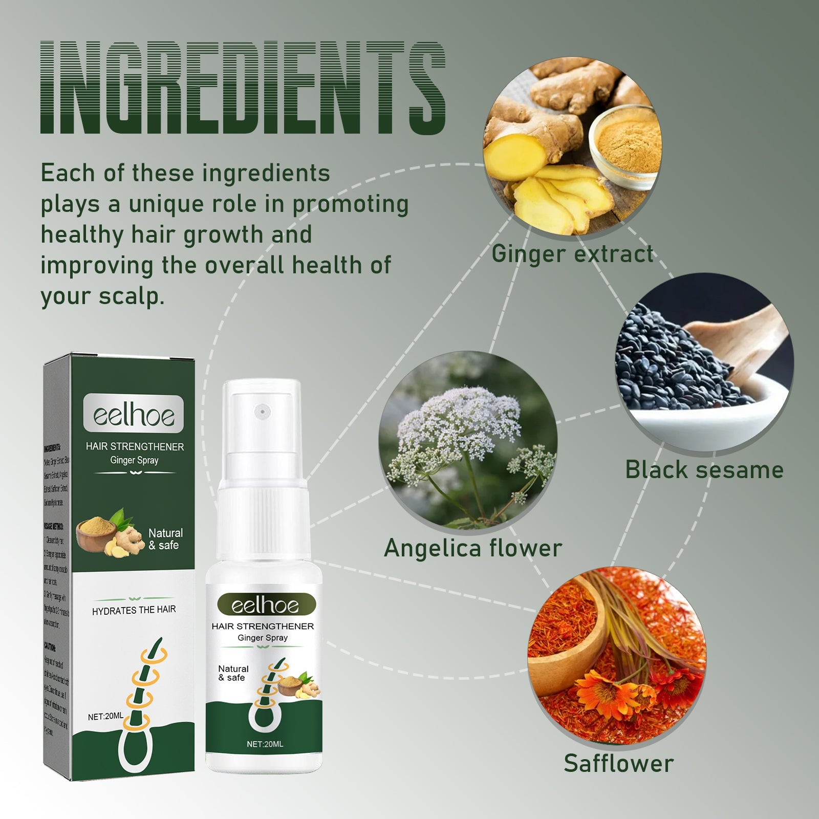 Ginger Dense Hair Spray Nourishes Hair Follicles, Prevents Hair Loss And Breaks, Moisturizes And Thickens Hair Spray