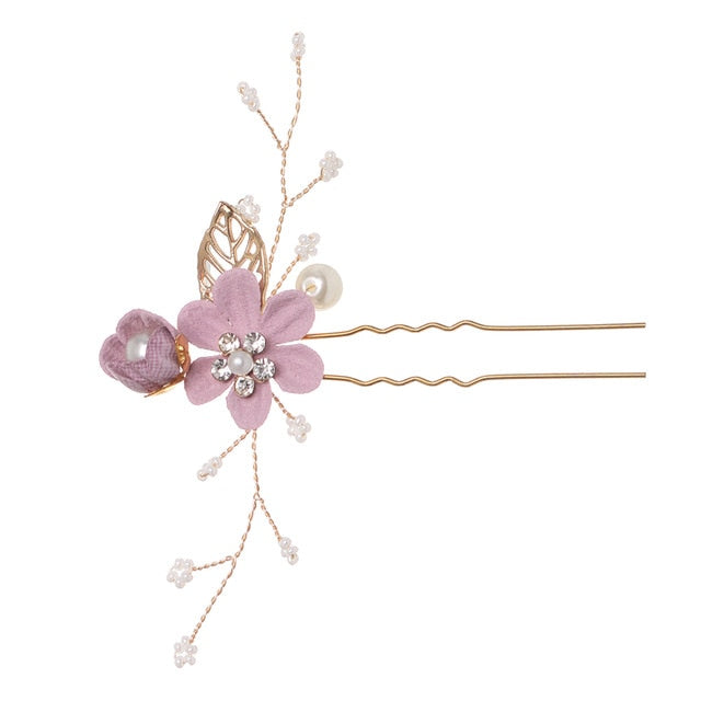 Luxury Blue Flower Hair Combs Headdress Prom Bridal Wedding Hair Accessories Gold Leaves Hair Jewelry Hair Pins