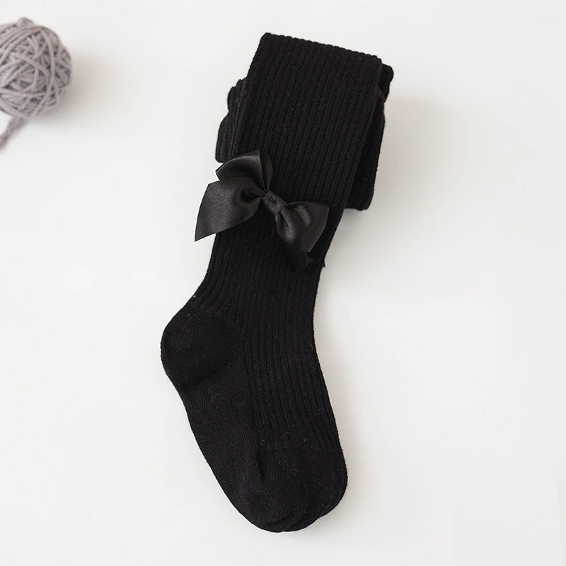 Spring And Autumn New Children's Pantyhose Bow Cotton White Baby Socks Medium Thick Foreign Girl Leggings
