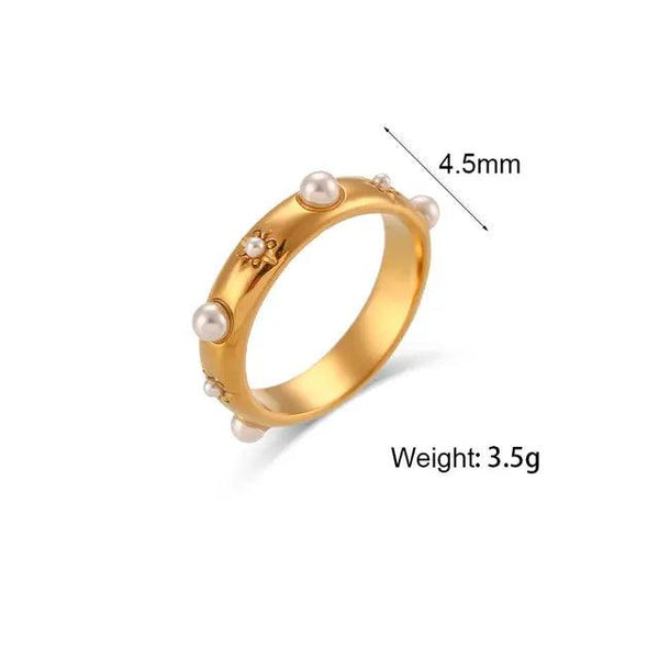 18K Gold Plated Green Zircon Pearl Rings For Women Waterproof Hypoallergenic Dainty Gold Ring Stainless Steel Jewelry