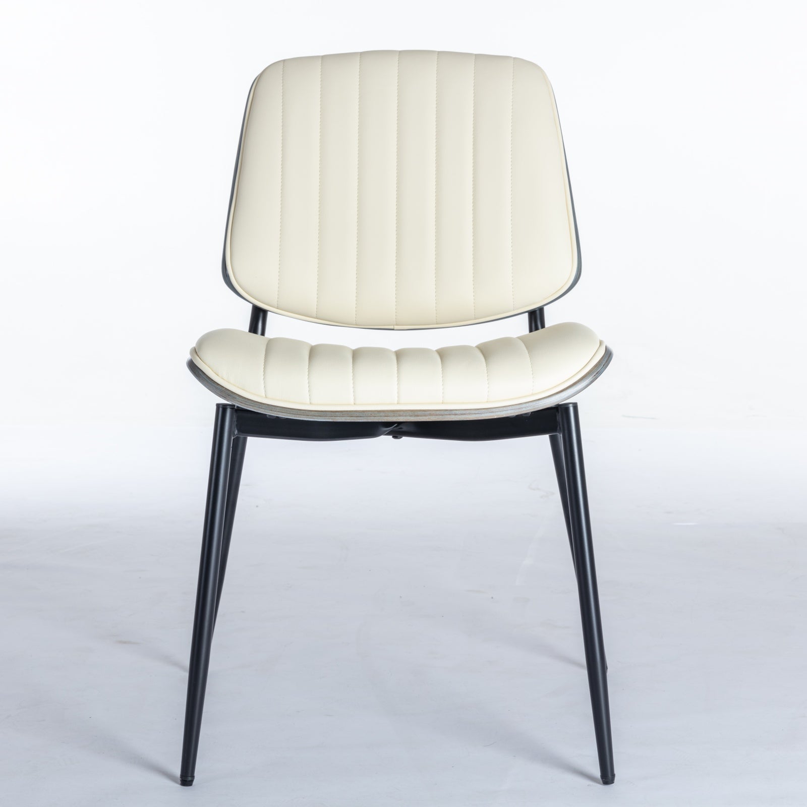 2-piece retro linen chair set with curved wooden backrest, cushioned seat, adjustable metal legs, (Beige PU)