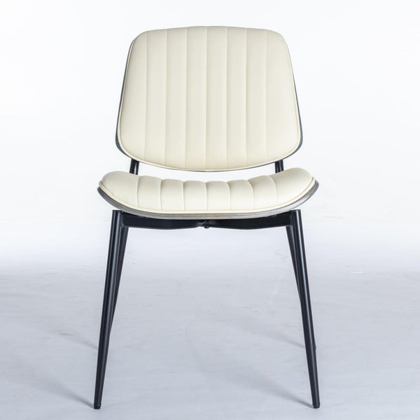 2-piece retro linen chair set with curved wooden backrest, cushioned seat, adjustable metal legs, (Beige PU)
