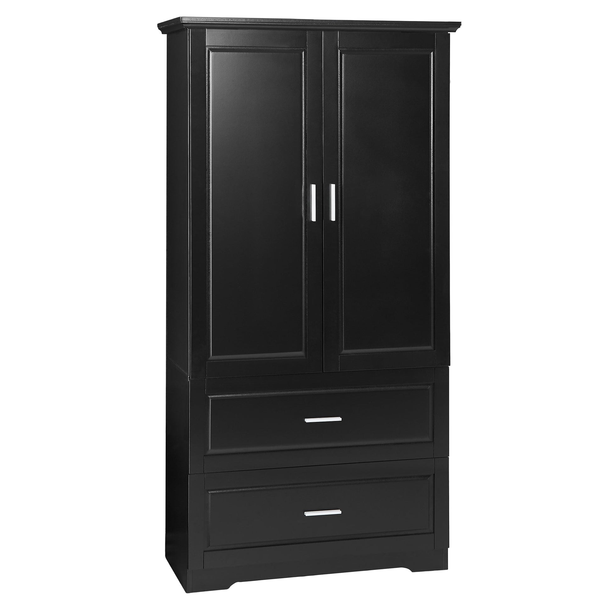 Tall Bathroom Storage Cabinet, Cabinet with Two Doors and Drawers, Adjustable Shelf, MDF Board, Black