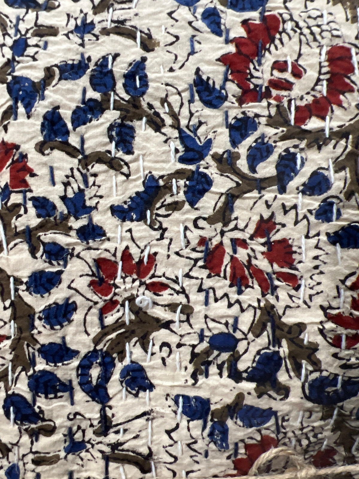 Patriotic Floral Block Print Cotton Kantha Quilt (Events)