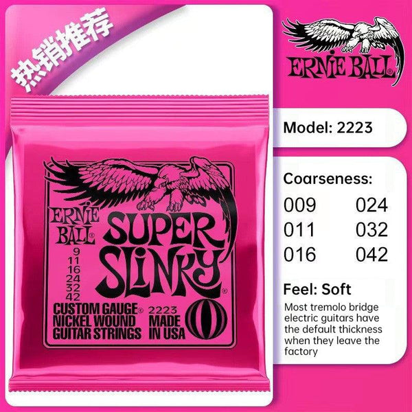 6 sets of Ernie Ball Slinky guitar strings (models 2003, 2215, 2223, 2221, nickel - wound) for electric & acoustic guitars