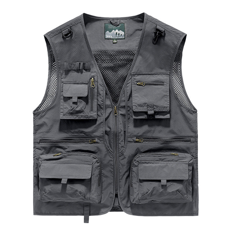 Men’s Summer Tactical Vest: 14-Pocket, Mesh, Ideal for Hiking, Fishing, Photography & Work