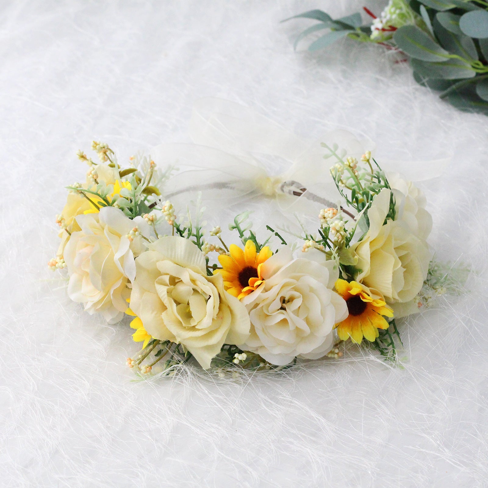 Big Rose Crown Simulation Flower Hair Hoop Sunflower Vine Flower Ring Street Dance Headwear