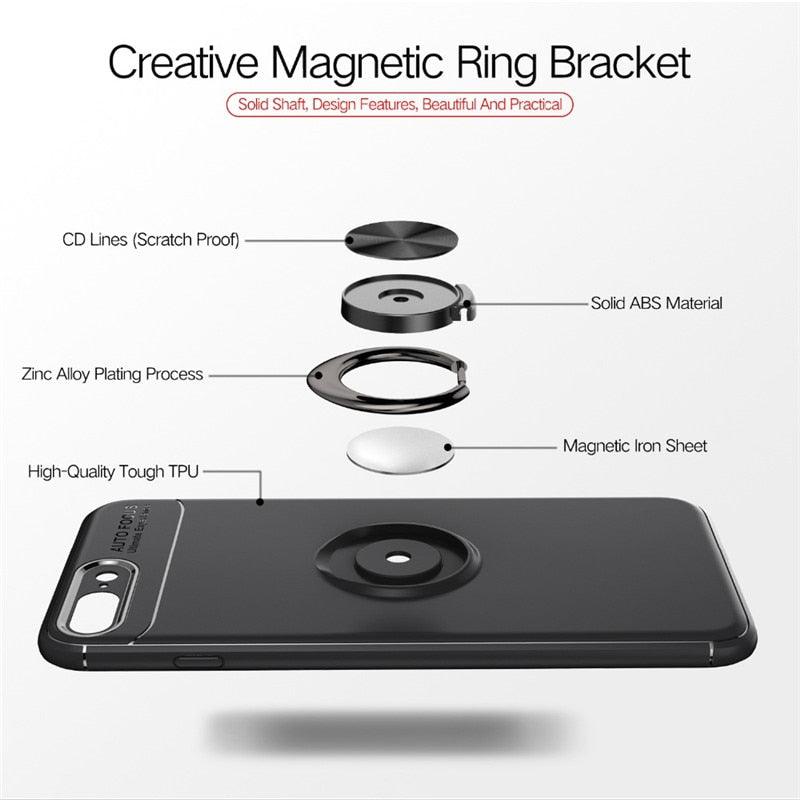 Phone Case Ultra Slim Silicon Armor Anti-knock Car Magnetic Metal Ring Bracket Cell Phone Shell Case for IPhone X 6/6S 7/8 Plus