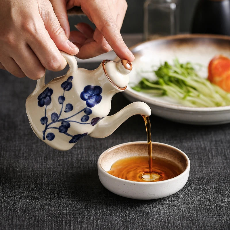 Ceramic Blue and White Kuibai Oil Pot Vinegar Bottle Oil Bottle Vinegar Pot Seasoning Pot Soy Sauce Hotel Restaurant
