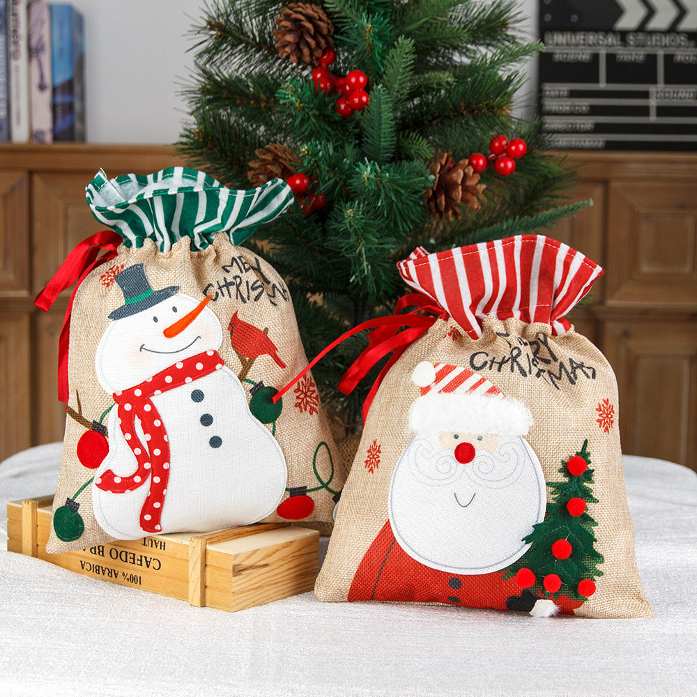 Christmas decorations, burlap gift bags, candy bags, apple bags, cartoon Christmas gift bags