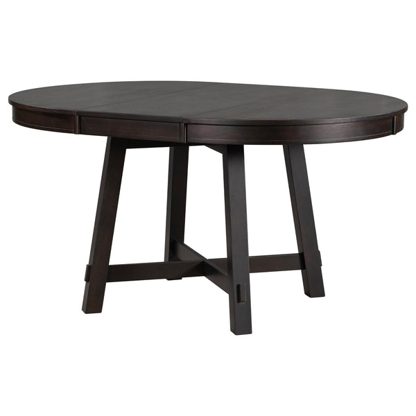 TREXM Farmhouse Round Extendable Dining Table with 16