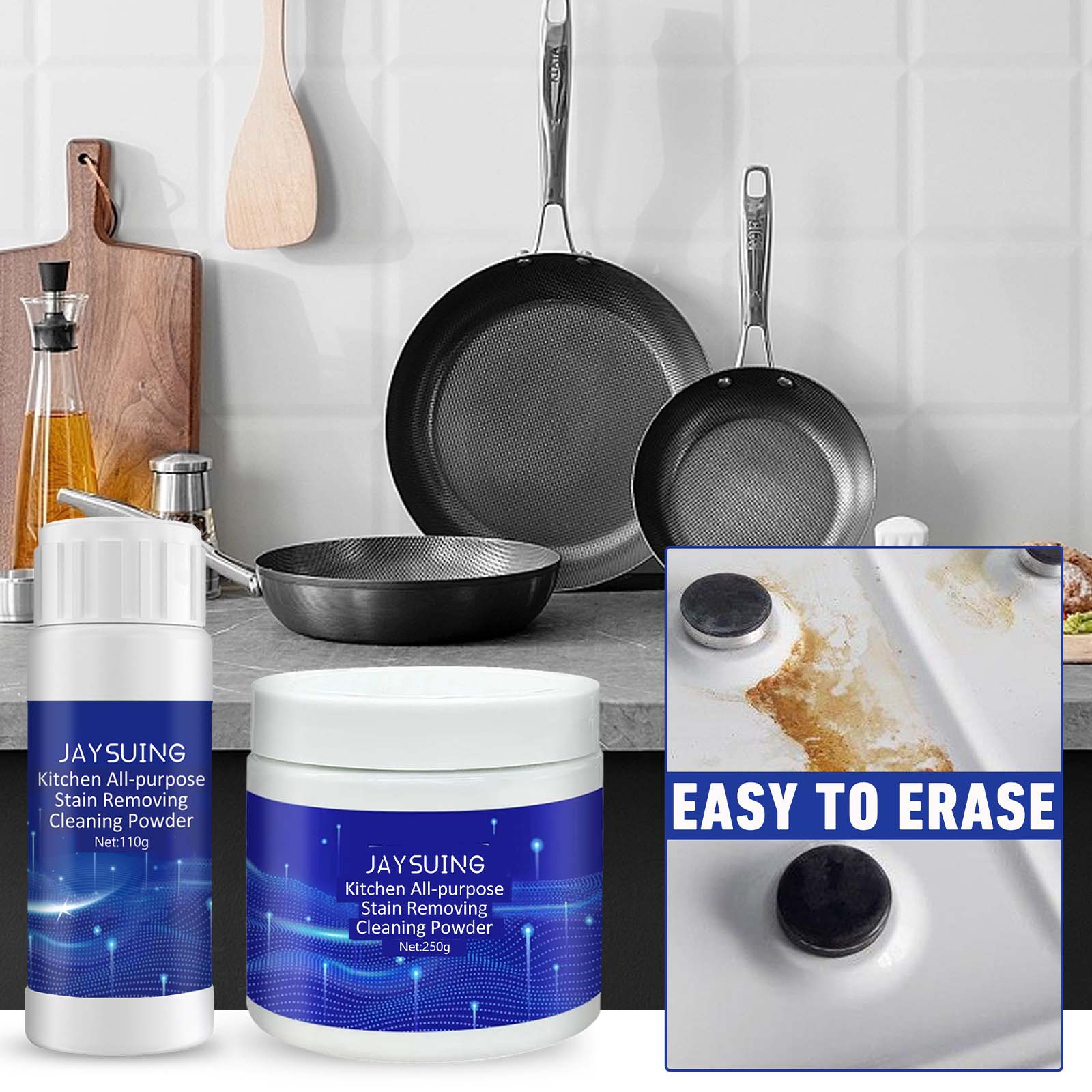 Kitchen All-Purpose Stain Removing Cleaning Powder, Kitchen Stove Oil Cleaning Utensils Rust Removal Stains Dirt Cleaning Agent