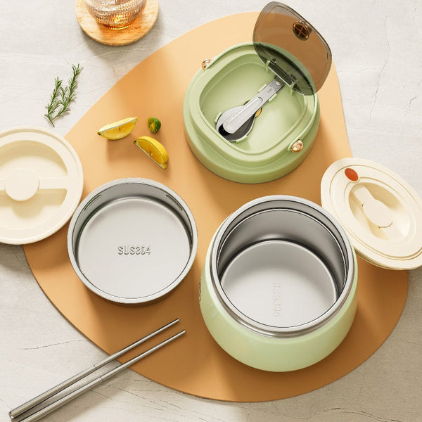 Adults Stainless Steel Insulated Lunch Box With Spoon And Fork, Insulated Bag, Leak-Proof, Keeps Food Warm