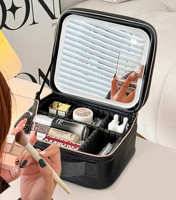 Light Up Box Vanity Organizer Portable Makeup Bag Mirror With Led Light