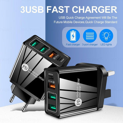 36W PD20W+QC3.0 2.4A dual USB fast charging mobile phone charger 2USB with PD charging head travel charger