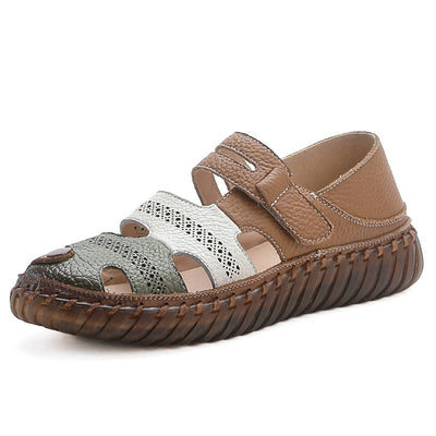 Cowhide mom sandals for women non slip cowhide sole soft sole genuine leather women's shoes flat bottom