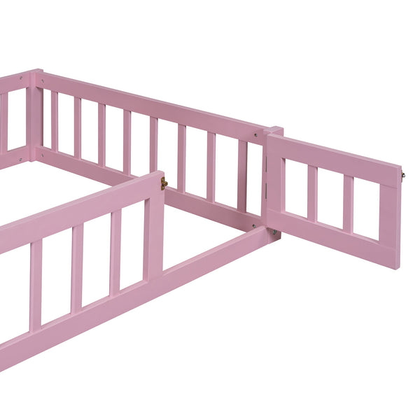 Wooden Twin Size Children's Bed with Detachable Headboard and Integrated Clothes Drying Rack, Pink