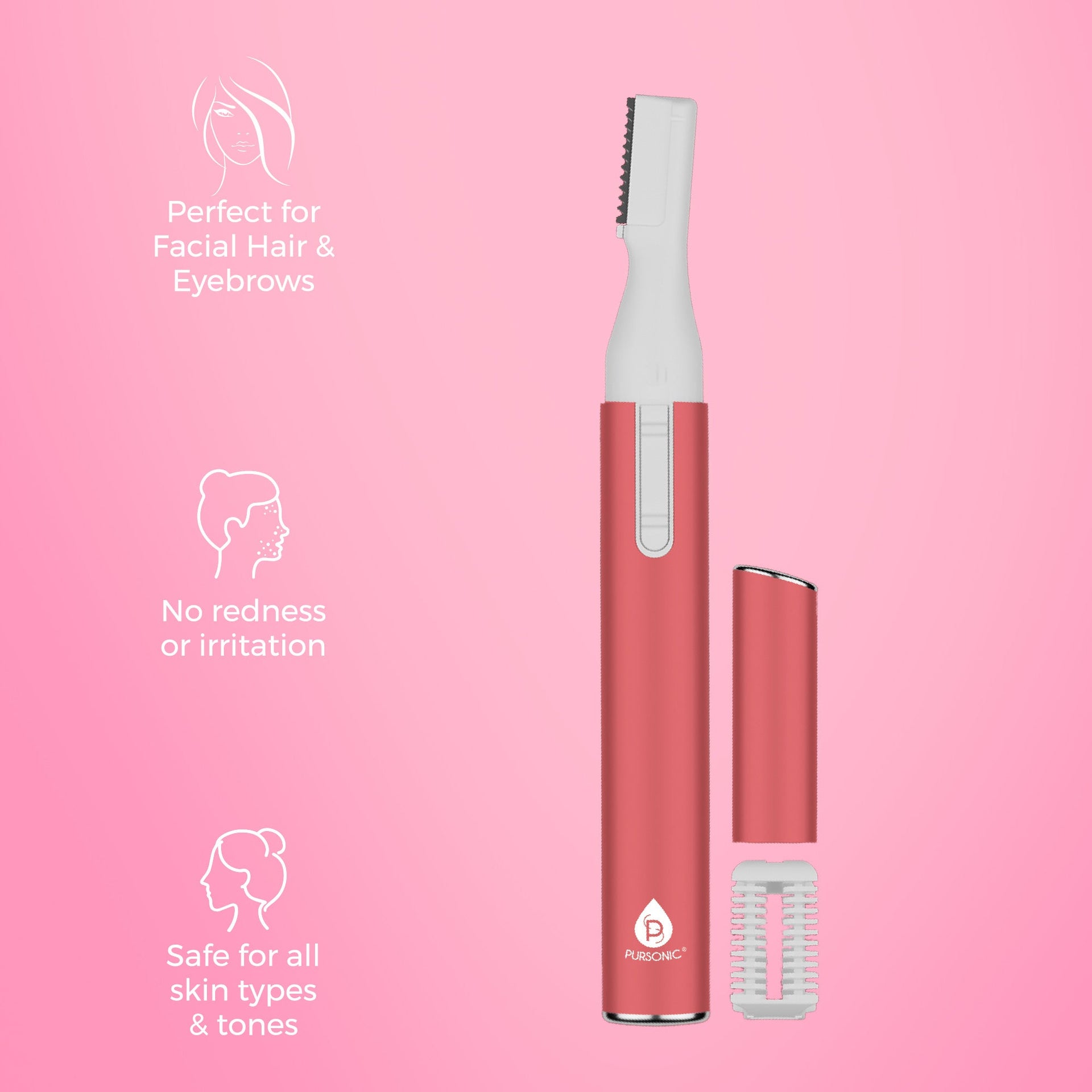 Precision Beauty Duo: Painless Electric Shaver - The Claudine Collection & Pursonic Facial Trimmer & Eyebrow Styling Kit