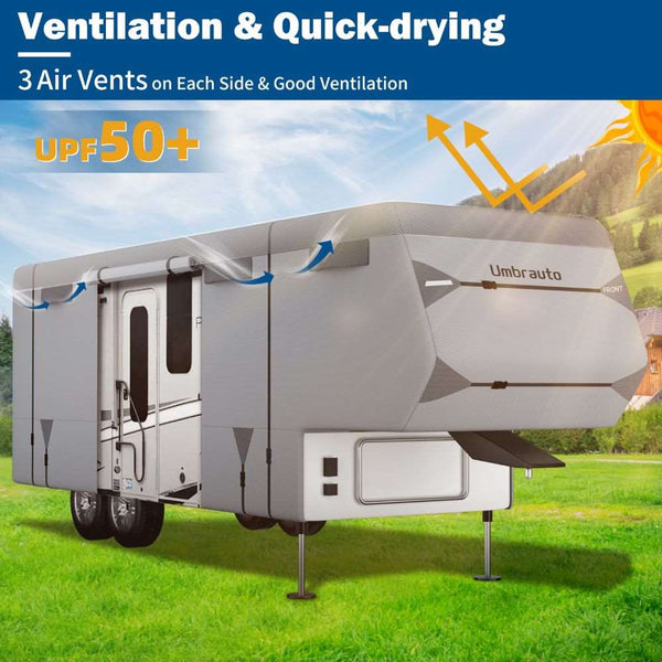 Umbrauto 5th Wheel RV Cover Upgraded 7 Layers Top Anti-UV Waterproof Breathable Camper Covers