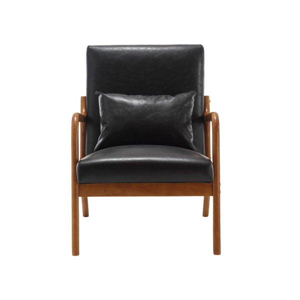 COOLMORE modern style chair, solid wood cushion lounge armchair with a pillow (black PU)