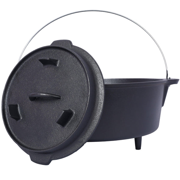 ast iron Dutch oven with lid, outdoor camping deep pot, used for camping, cooking, barbecue and leg rest,6 quarts