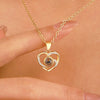 Diamond studded heart-shaped projection necklace in 100 languages. I love you, heart-shaped pendant, couple necklace