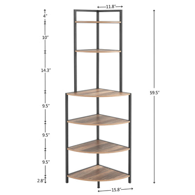 6-story corner open bookshelf modern bookshelf wooden frame independent bookshelf unit, country brown