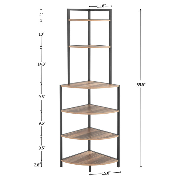 6-story corner open bookshelf modern bookshelf wooden frame independent bookshelf unit, country brown