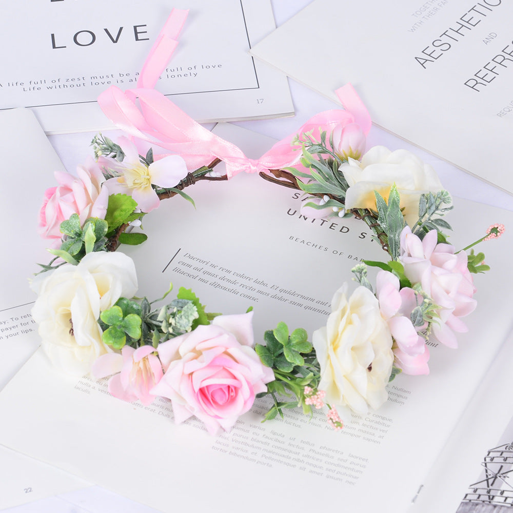 Simulated Rose Blossoms Adjustable Headwear Wreath Bridal Fairy Princess Birthday Performance Headwear