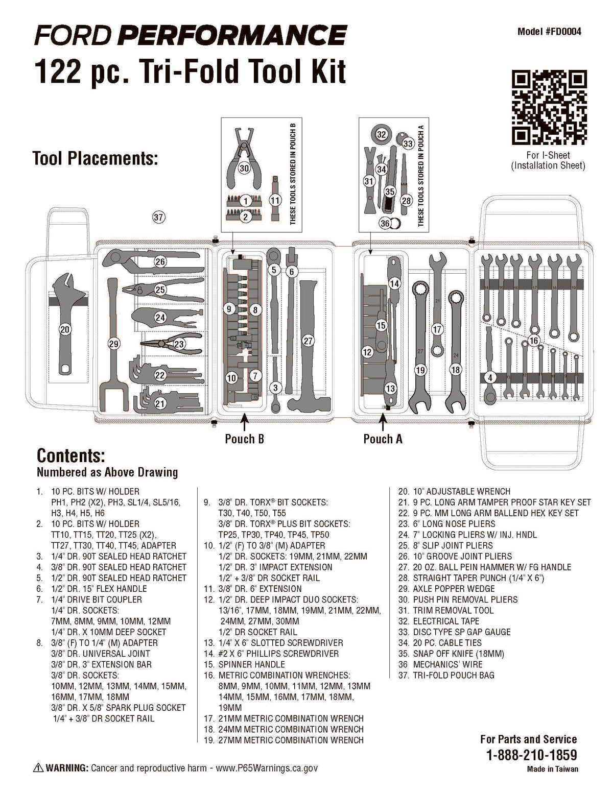 122-Piece Ford Performance Tri-fold Tool Kit