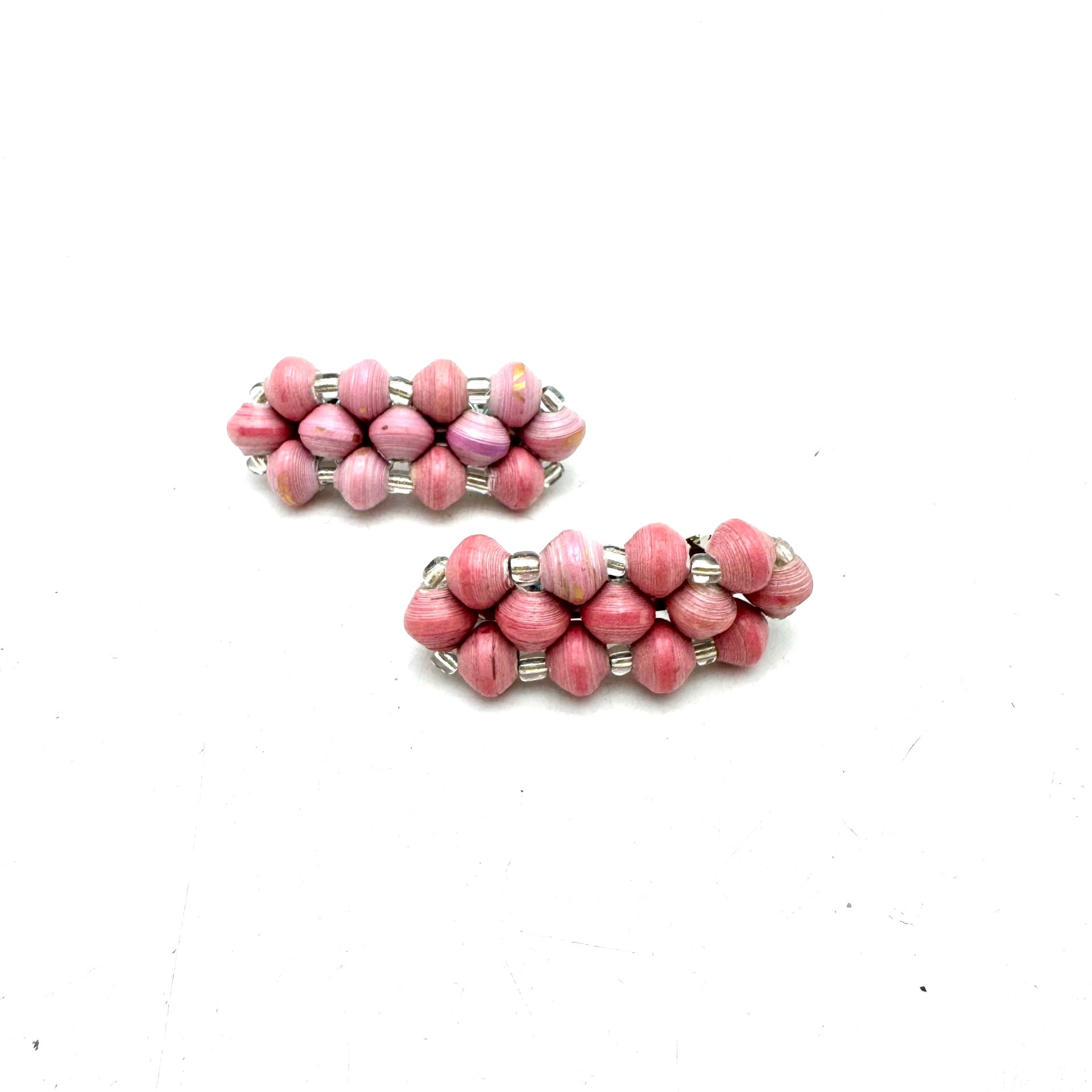 Paper Bead Hair Clips (Set of 2)- Pink