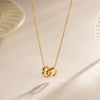Double Heart Ring Necklace - Gold