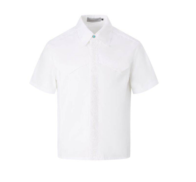 Embroidered short sleeved shirt men's loose shirt