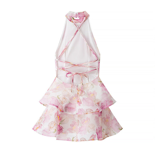 Style Women's Fashion Sexy Printed V-Neck Bubble Hem Fitted Dress