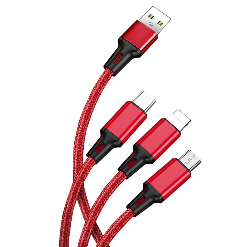 3-in-1 mobile phone fast charging 1-to-3 fast 3-head 3-wire charging data cable