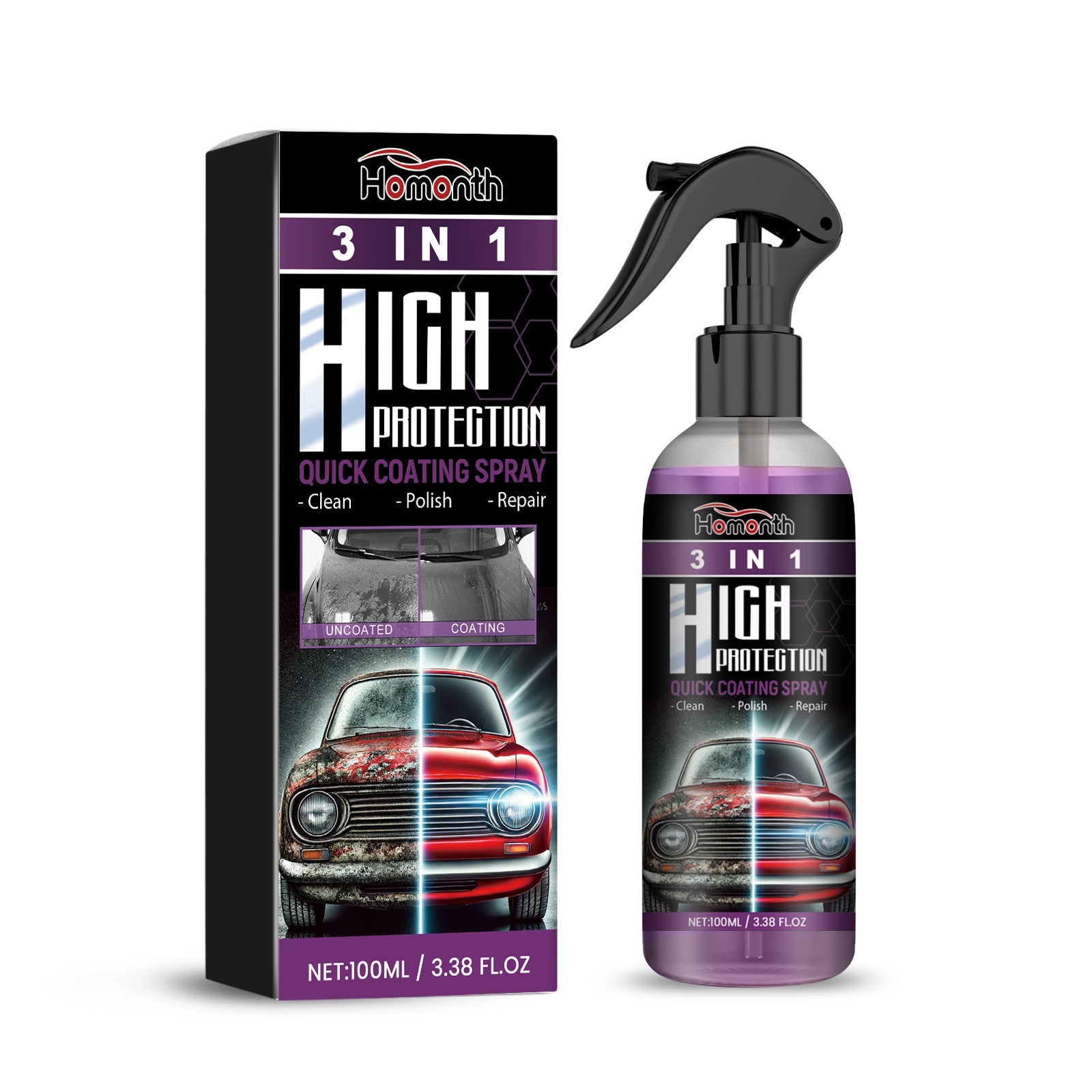 HOMONTH 3 In 1 High Protection Quick Coating Spray, Long Lasting Oil Waterproof Antifouling Cleaning Maintenance