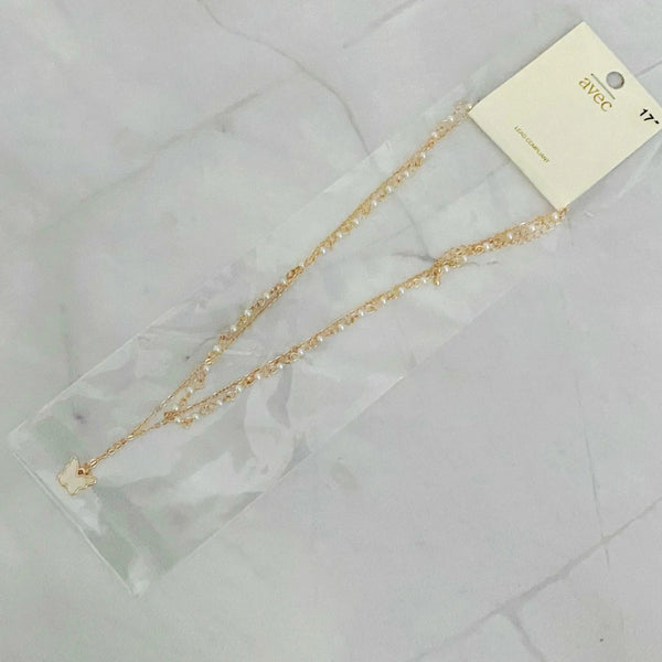 Layered Pearl Chain Butterfly Necklace - Gifts for You 'n Me