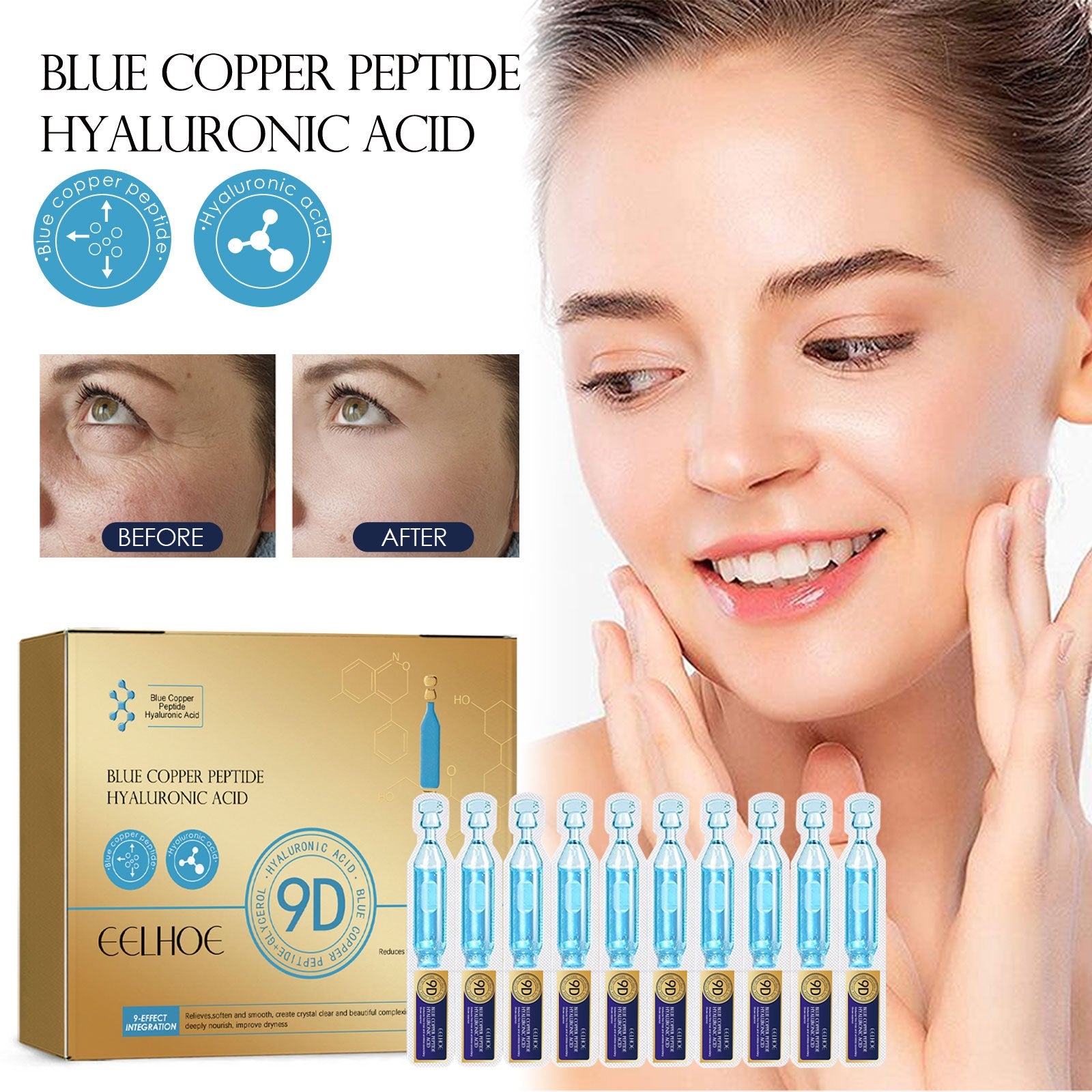 Blue Copper Peptide Hyaluronic Acid Essence Moisturizes Anti-Wrinkle, Even Skin Tone And Smooths Fine Lines And Tender Skin