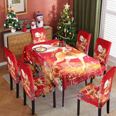 Christmas printed tablecloth, chair cover, waterproof, oil resistant, festive decoration, dining table cloth, chair cover, universal household use