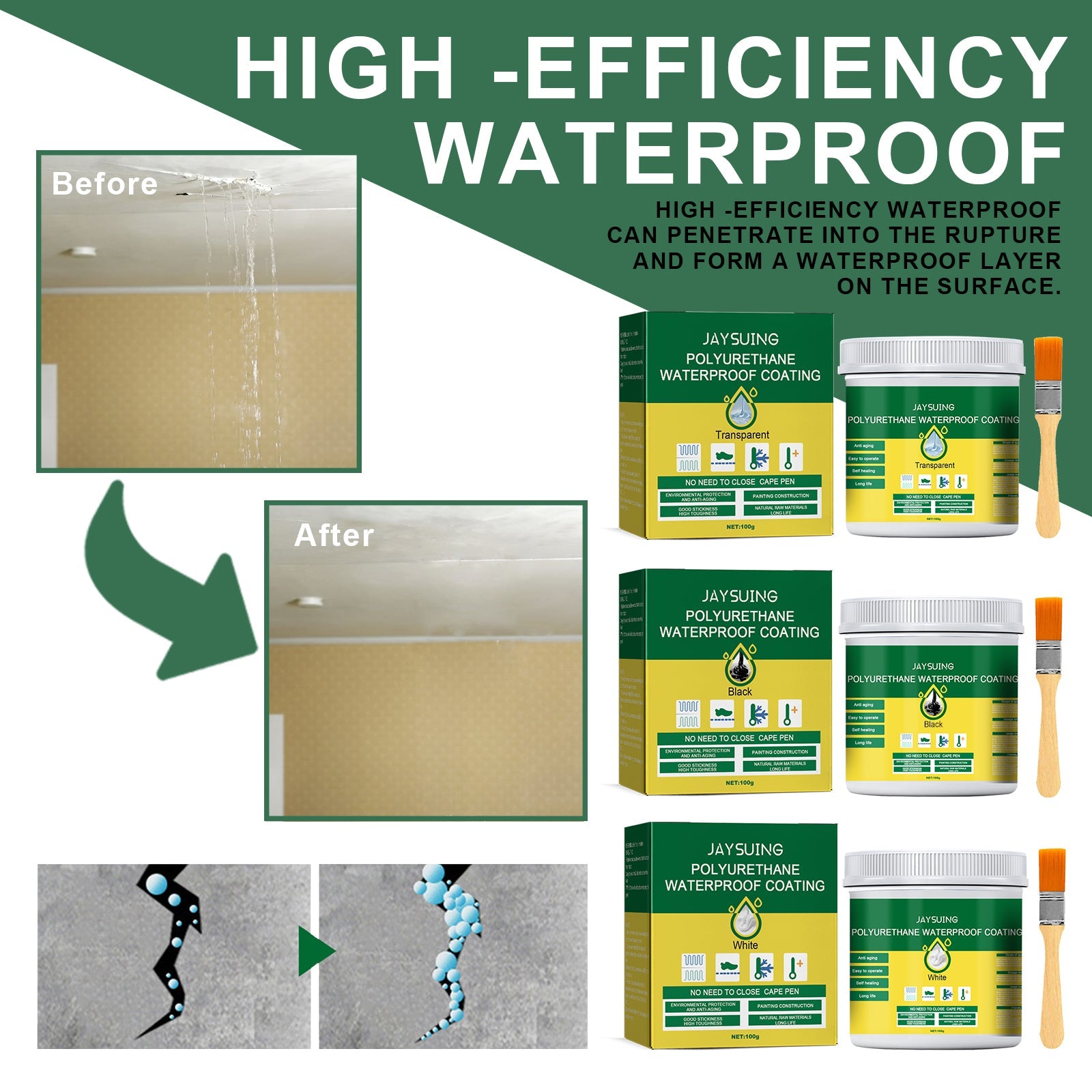 Polyurethane Waterproof Coating, Roof Bathroom Pipe Leakproof Smashing Brick Transparent Waterproofing Agent Wall Paint
