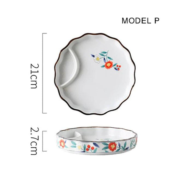 Dumpling plate sushi plate round square plate with soy sauce and vinegar partitioned snack plate ceramic plate for home use