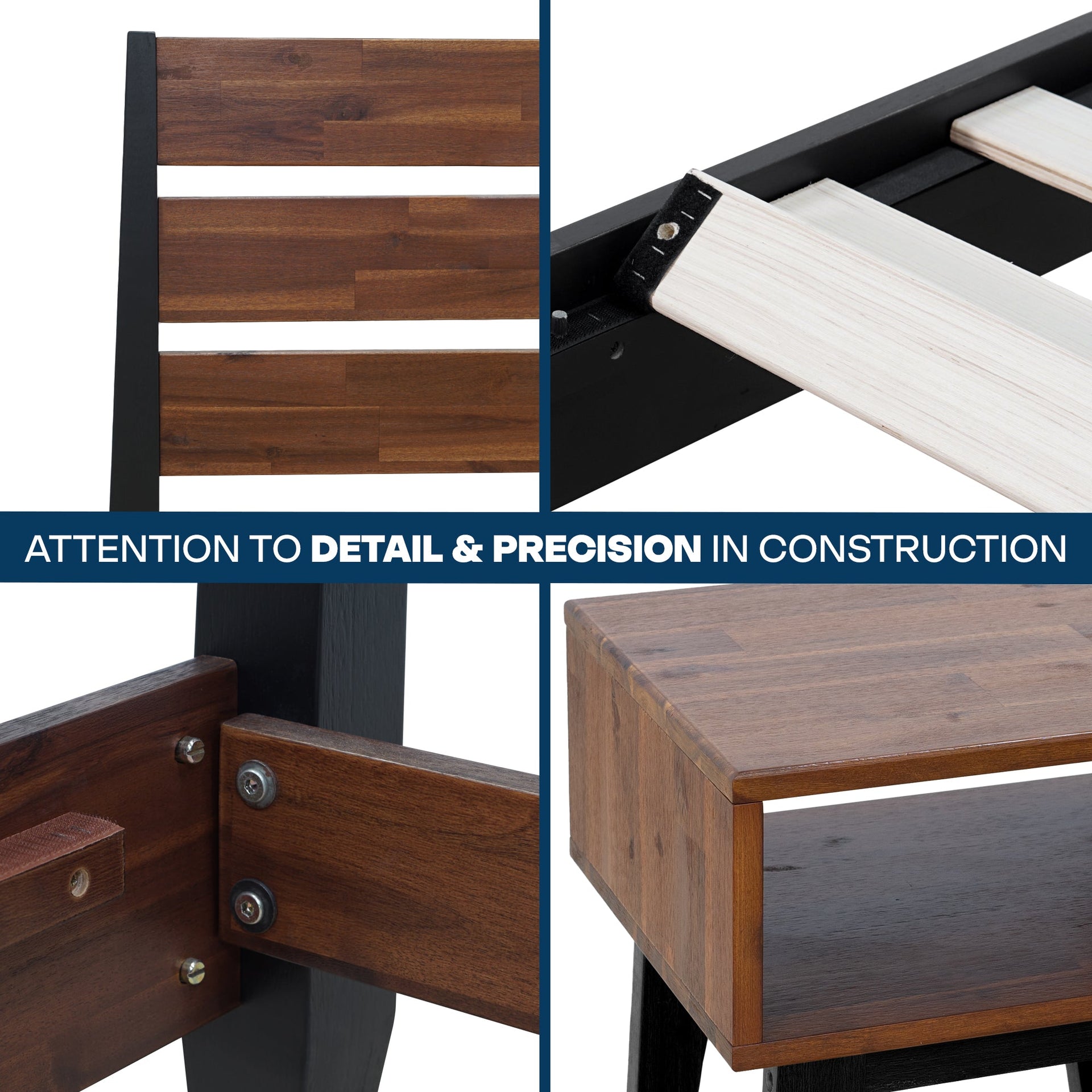 Acacia Emery Solid Wood Bed Frame & Nightstand Bedroom Set