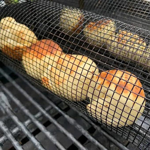 Rolling Grilling Basket Metal BBQ Barbecue Basket Net Portable Outdoor Camping Barbecue Rack Kitchen Gadgets